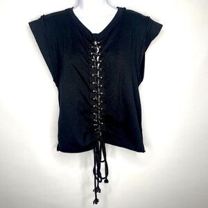 Jella Couture Jella C Black Corset Lace Up Cut Off Sleeve T-shirt